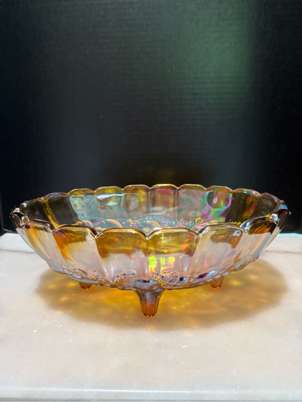 Vintage Large Oval Footed Fruit Bowl Indiana Glass Amber Carnival Harvest Grape